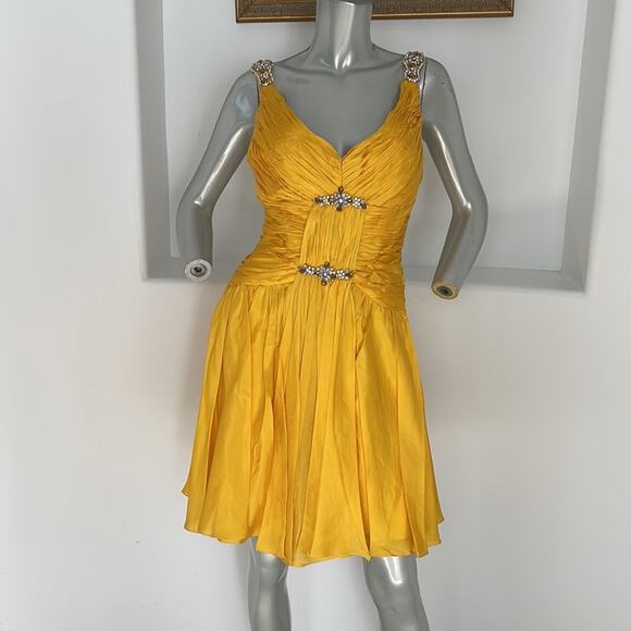 Interlude Couture Collection Silk Yellow Dress Size 8 - Picture 4 of 14